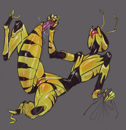 anal anal_masturbation anal_penetration anthro arthropod_abdomen arthropod_abdomen_penetration claws exoskeleton female finger_claws flat_chested genitals grabbing_sheets insert mandibles masturbation non-mammal_vulva penetration sex_toy small_waist solo tail_anus toe_claws tongue tongue_out vulva wasp_waist yellow_body sun_bug wasp_girl_(sun_bug) arthropod hymenopteran insect wasp