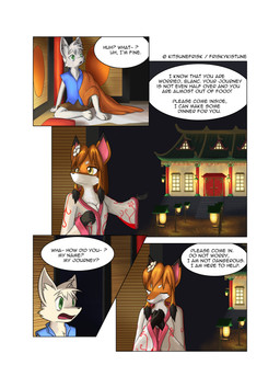 anthro building clothed clothing dialogue duo female house male male/female night text young friskykitsune canid canine fox mammal comic english_text hi_res