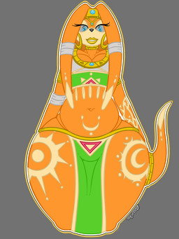 anthro bandage belly big_breasts blue_eyes bottomwear breasts clothing crown dreadlocks ear_piercing female fur headgear jewelry lipstick loincloth looking_down makeup necklace orange_body orange_fur overweight overweight_anthro overweight_female piercing pose smile solo tattoo tiara tribal wide_hipped_female wide_hips canastus sega sonic_adventure sonic_the_hedgehog_(series) tikal_the_echidna deity echidna mammal monotreme 3:4 pinup