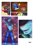 2019 3:4 abs absurd_res anthro biceps cellphone chris_(zourik) clothed clothing comic dylan_(zourik) electronics feet felid feline flexing generation_4_pokemon generation_7_pokemon hi_res luxray male mammal muscular muscular_male nintendo pecs phone pokemon pokemon_(species) pose solo topless torracat underwear zourik