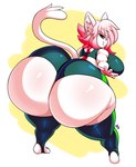 anthro big_butt butt clothing female fur hair huge_butt hyper hyper_butt legwear looking_at_viewer looking_back looking_back_at_viewer pink_hair solo thick_thighs thigh_highs white_body white_fur kirbot12 abbey_(cherrypopsycat) domestic_cat felid feline felis mammal absurd_res hi_res