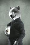 beverage black_nose claws clothed clothing coffee female fluffy fur grey_body grey_fur looking_at_viewer open_mouth paws pose realistic semi-anthro smile solo standing sweater teeth topwear yellow_sclera cosmiclife helga_(cosmiclife) canid canine canis mammal wolf 3d_(artwork) digital_media_(artwork) hi_res pinup portrait