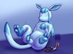 blue_body blue_latex blue_skin bulge_rubbing faceless feral implied_transformation latex liquid_latex lock_bulge lying lying_on_ground male null null_bulge on_back on_ground pawpads paws pokeball rubbing_crotch solo neatnick nintendo pokemon eeveelution generation_4_pokemon glaceon latex_creature living_latex pokemon_(species) 4:3 absurd_res hi_res