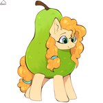 clothing costume female feral food food_costume fruit fruit_costume pear pear_costume plant simple_background solo standing white_background glazirka friendship_is_magic hasbro my_little_pony pear_butter_(mlp) equid equine horse mammal pony 1:1