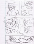 anthro clothed clothing crossdressing dialogue duo empty_speech_bubble femboy legwear male male/male speech_bubble stockings tail wide_hips theblackrook acacia_prium canid canine felid lion mammal pantherine black_and_white comic monochrome pen_(artwork) sketch traditional_media_(artwork)