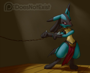 3_toes 4_fingers anthro bite biting_lip biting_own_lip black_body black_fur blue_body blue_fur blush bottomwear bulge chain chain_leash clothing collar costume dancing dipstick_ears dipstick_tail ear_markings eyeliner feet fingers fur gloves_(marking) leash loincloth makeup male markings multicolored_ears multicolored_tail red_eyes self_bite slave slave_leia_costume solo spotlight tail tail_markings toes yellow_body yellow_fur doesnotexist nintendo pokemon star_wars blacktail_(doesnotexist) fan_character canid canine generation_4_pokemon lucario mammal pokemon_(species) 2018 digital_media_(artwork) hi_res signature watermark