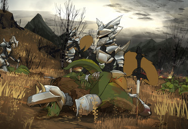 anal ankles_tied ankles_together anthro armor ass_up battle blood bodily_fluids bottomwear bottomwear_down bound branch butt captured clothed clothing cloud crying death defeat_sex digitigrade dirt dirty dirty_clothing dominant dominant_male fantasy feet_together feet_together_knees_apart fire forced furgonomic_headwear furgonomics grass group hands_behind_back hands_tied horn lying male male/male masculine medieval medieval_armor melee_weapon mountain nude on_front outside pants pants_down partially_clothed plant raised_tail rape sex sky skyscape slave stab submissive submissive_male sword tail tears torn_clothing weapon foxpt canid canine fox lizard mammal reptile scalie hi_res shaded