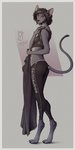 4_toes 5_fingers anthro black_hair breasts clothed clothing feet female fingers fur grey_body grey_fur hair solo tight_clothing toes sunkenshrines domestic_cat felid feline felis mammal oriental_shorthair 1:2 2020 digital_media_(artwork) full-length_portrait portrait