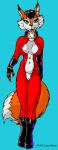 anthro black_body black_fur boots brown_eyes clothing female footwear fur looking_at_viewer red_body red_fur shoes solo spacesuit doug_winger canid canine fox mammal 1993