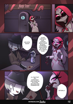 anthro clothing coat dialogue dress duo envelope eyewear female hat headgear headwear male small_waist speech_bubble sunglasses text topwear jizoku hellaverse helluva_boss stella_(helluva_boss) anatid anseriform anserine avian avian_demon bird humanoid owl_demon swan absurd_res comic english_text hi_res url