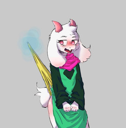 5_fingers ambiguous_gender anthro blush clothing ear_blush fingers fur grey_background horn panties pink_eyes robe scarf simple_background solo tail underwear wedgie wedgie_fetish white_body white_fur yellow_clothing yellow_panties yellow_underwear doki959 deltarune undertale_(series) ralsei boss_monster_(undertale) darkner 2024 portrait three-quarter_portrait male_(lore)