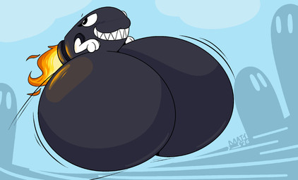 big_breasts black_body black_eyes breasts featureless_breasts female huge_breasts hyper hyper_breasts non-mammal_breasts not_furry smile solo mattthetooncat mario_bros nintendo bullet_bill hi_res