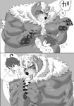 anthro belly body_hair chest_hair duo male male/male musclegut muscular nipples pecs size_difference suzuapi2 lifewonders tokyo_afterschool_summoners protagonist_(tas) twink_protagonist_(tas) wen_kamui_(tas) bear human mammal honey_(disambiguation) monochrome