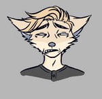 anthro blonde_hair clothed clothing emote fur hair male simple_background solo sticker signed.lavender brush_(here2express) canid canine corsac_fox fox mammal true_fox digital_drawing_(artwork) digital_media_(artwork) headshot_portrait portrait reaction_image