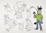 4_fingers anthro biped bottomwear clothing fingers humanoid_hands male pants shirt simple_background sitting solo topwear guayodraws julio_(julio_&_poncho) asinus donkey equid equine mammal 2023 sketch