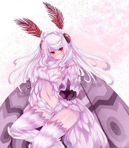 clothed clothing female insect_wings legwear looking_at_viewer monster_girl_(genre) simple_background smile solo thigh_highs wings dk- monster_girl_quest mothman mothman_(mgq) animal_humanoid arthropod cryptid humanoid insect lepidopteran moth hi_res