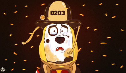 armor ashes black_nose black_spots bodily_fluids clothing crying feral fire firefighter_helmet firefighter_uniform fur headgear helmet male solo spots tears toony uniform white_body white_fur arjb612 101_dalmatian_street 101_dalmatians disney doug_(101_dalmatians) canid canine canis dalmatian domestic_dog mammal hi_res