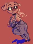 anthro areola areola_slip big_breasts breasts clothed clothing female makeup nipples nude overalls overalls_only overweight overweight_anthro overweight_female puffy_nipples short_stack simple_background solo text thick_thighs wide_hips rayajo domestic_pig mammal suid suine sus_(pig) 3:4 hi_res