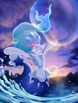 ambiguous_gender blue_body blue_hair bubble cloud detailed_background eyes_closed feral hair outside sky star water white_body konpoke_a89 nintendo pokemon generation_7_pokemon pokemon_(species) primarina 3:4 hi_res