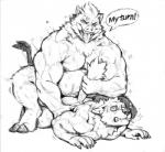 anal anal_penetration anthro anthro_on_anthro biceps bodily_fluids canid canine canis crouching drooling duo english_text from_behind_position jacketbear jockey_position kemono male male/male male_penetrated male_penetrating male_penetrating_male mammal monochrome muscular muscular_male nipples pecs penetration rough_sex saliva sex suid suina sus_(pig) text third-party_edit vein wild_boar wolf