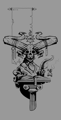 4_horns 5_fingers banner bone book bottle clothed clothed_humanoid clothed_male clothing container cravat curved_horn empty_eye_sockets fingers grey_background grey_clothing grey_cravat grey_horn grey_suit holding_quill horn horn_jewelry horn_ring ink_bottle inkwell jewelry left-handed long_horn looking_at_viewer loose_feather male multi_horn not_furry open_book open_mouth podium quill ring_(jewelry) simple_background skeleton solo suit talisman teeth tentacles writing_utensil luke_viljoen animated_skeleton horned_humanoid humanoid undead 2014 black_and_grey bust_portrait digital_drawing_(artwork) digital_media_(artwork) english_description hi_res monochrome portrait shaded