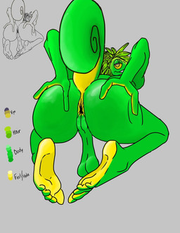 anthro anus backsack balls butt butt_focus butt_grab feet foot_focus genitals green_body grey_background hair hand_on_butt humanoid_feet male messy_hair nude perineum plantigrade presenting presenting_hindquarters raised_tail saggy_balls simple_background soles solo tail yellow_feet tbagbtw epic_games fortnite ziggy_(fortnite) chameleon lizard reptile scalie