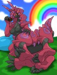 4_toes anthro barefoot black_body black_skin breasts colored_nails eating feet female food foot_focus humanoid_feet multi_limb nails pink_nails plantigrade poke_puff soles solo toes mostlyfunstuff nintendo pokemon generation_5_pokemon pokemon_(species) scolipede absurd_res hi_res