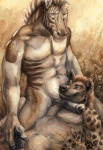 abs anatomically_correct anatomically_correct_genitalia animal_genitalia animal_penis anthro balls biceps brown_body brown_fur duo equine_genitalia equine_penis erection eye_contact fingers fur genitals handjob hooved_fingers hooves hyaenid_penis interspecies kneeling looking_at_another lying male male/male muscular nipples nude pecs penile penis pose predator/prey sex sitting smile stripes whiskers blotch equid equine hyena mammal plains_zebra quagga recently_extinct_species spotted_hyena zebra hi_res