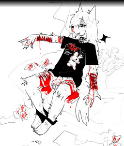 animal_genitalia blood bodily_fluids canine_genitalia clothed clothing collar cum genital_fluids genitals gore gynomorph intersex masturbation nosebleed panties panties_down partially_clothed penis self-harm smoking solo sweat underwear underwear_down wounded bravobunny bravo_(bravobunny) canid canine canis mammal wolf hi_res