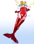 bubble female fin green_hair hair mismatched_sexual_dimorphism navel red_body solo split_form tail tail_fin alunka salmon_girl_(alunka) fish humanoid marine merfolk salmon salmon_merfolk salmonid_(fish) sketch