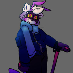 anthro blush cane clothing disability eyewear fur glasses glistening glistening_eyes jacket male purple_body purple_fur scarf simple_background smile topwear bubsythreedee odinokiy_(odinokiy) arthropod crustacean hybrid mammal marine procyonid raccoon shrimp 1:1