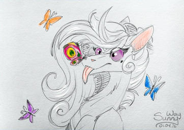 blep claws fangs female feral fluffy fur fya holidays horn paws silly simple_background teeth tongue tongue_out white_background sunny_way april_fools'_day arthropod butterfly insect ki'rinaes lepidopteran hi_res