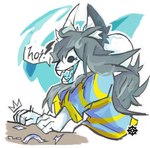 anthro bodily_fluids clothed clothing dangerous fangs fur hair open_mouth saliva scary sharp_teeth simple_background smile teeth text topwear white_body white_fur undertale undertale_(series) temmie_(undertale) canid canine felid feline mammal tem