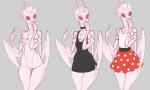 antennae_(anatomy) anthro bottomwear clothed clothing dress exoskeleton female flat_chested grey_background hair multi_arm multi_limb nude simple_background skirt solo white_body white_exoskeleton white_hair shade-shypervert malee arthropod flower_mantis insect mantis orchid_mantis