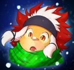 brown_eyes chibi green_scarf kemono male mane red_mane scarf snow snowflake solo surprise white_mane winter ralefov akhera felid lion mammal pantherine hi_res icon