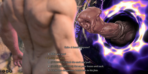 animal_genitalia animal_penis balls big_flare big_penis detailed_penis duo equine_genitalia equine_penis flared_penis gameplay_mechanics genitals magic male medial_ring multiple_choice muscular nude nude_male outside pale_skin penis portal portal_penis text thinking_with_portals vein veiny_penis video_game_reference laser_(artist) baldur's_gate baldur's_gate_3 larian_studios human mammal english_text hi_res