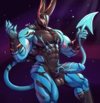 abs anthro balls biceps big_muscles big_penis black_body blue_body claws erection eyeless genitals horn humanoid_genitalia humanoid_penis male multicolored_body muscular muscular_anthro muscular_male pecs penis solo spade_tail star tail vein veiny_penis e-zoid demon humanoid digital_drawing_(artwork) digital_media_(artwork) signature