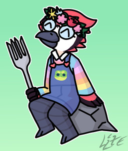 ambiguous_gender anthro cutlery flower fork kitchen_utensils plant rock simple_background solo tools litelikesart pixile_studios super_animal_royale avian bird blue_jay corvid jay_(bird) new_world_jay oscine passerine watermark