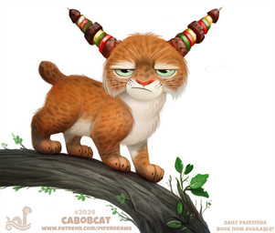 ambiguous_gender branch feral food humor kebab pun simple_background solo visual_pun white_background piper_thibodeau bobcat felid feline food_creature lynx mammal digital_media_(artwork) digital_painting_(artwork) painting_(artwork)