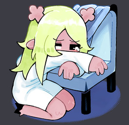 anthro antlers black_eyes bodily_fluids chair chibi female furniture horn kneeling on_ground sad simple_background solo tears rexuranus deltarune undertale_(series) noelle_holiday deer mammal
