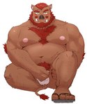 anthro belly big_belly blush bulge clothing footwear humanoid_hands kemono male moobs nipples overweight overweight_male pubes sandals scar shoes sitting solo underwear hagom mammal suid suina sus_(pig) wild_boar 2022 hi_res