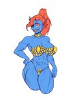 abs big_breasts body_tape breasts eye_patch eyewear female hair muscular muscular_female ponytail red_hair scar smile solo tape_outfit anonymous_artist undertale_(series) undyne fish humanoid marine scalie absurd_res hi_res