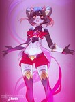 5_fingers anthro biped bottomwear clothing female fingers horn legwear magical_girl_outfit open_mouth open_smile ribbons shorts smile solo star_guardian thigh_highs kardie momoka_kobashigawa_(athiesh) bear giant_panda mammal 2019 absurd_res hi_res