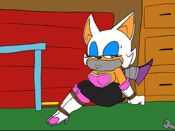 annoyed anthro bdsm big_breasts bodily_fluids bondage bound breasts duct_tape female gag restrained restraints rope rope_bondage solo sweat sweatdrop tape tape_gag tools wing_restraint wrench zoinkes7 sega sonic_the_hedgehog_(series) rouge_the_bat bat mammal 4:3