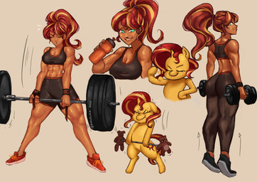 abs anthro barbell bodily_fluids bottle breasts cleavage clothed clothing container deadlift dumbbell duo exercise female flexing flexing_bicep horn muscular muscular_female plushie solo sweat sweatdrop teddy_bear tight_clothing water_bottle weightlifting weights workout nire equestria_girls hasbro my_little_pony mythology sunset_shimmer_(eg) equid equine human mammal mythological_creature mythological_equine unicorn hi_res multiple_images