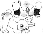 anthro butt chastity_cage chastity_device guiche_piercing male pacifier piercing presenting presenting_hindquarters solo spread_legs spreading young young_anthro binkybnuuy haley_(binkybnuuy) lagomorph leporid mammal rabbit hi_res monochrome