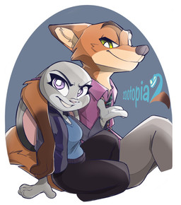 4_fingers accessory anthro arm_around_partner breasts clothed clothing duo ears_down female fingers fully_clothed fur green_eyes grey_body grey_fur looking_at_another looking_at_viewer male male/female necktie orange_body orange_fur pivoted_ears purple_eyes side_by_side sitting small_breasts smile tail text bl394 disney zootopia judy_hopps nick_wilde canid canine european_rabbit fox lagomorph leporid mammal oryctolagus rabbit red_fox true_fox 2025 english_text hi_res