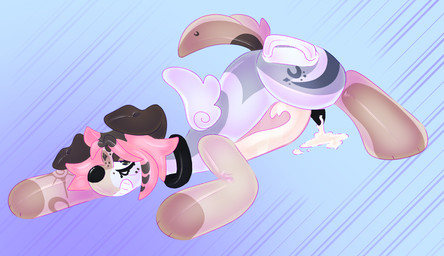 anthro bodily_fluids cum cum_drip cum_inflation cum_inside cum_on_penis dripping ejaculation genital_fluids genitals inflation male penis pool_toy pooltoy_transformation solo wings chronicdreamur canid canine canis coydog coyote domestic_dog hybrid mammal hi_res