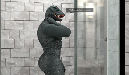 abs anthro balls bathing bathroom big_butt biped butt circumcised feet flaccid genitals glans humanoid_genitalia humanoid_penis male male_anthro muscular muscular_anthro muscular_male nude nude_anthro nude_male pecs penis plantigrade red_eyes shower shower_room showering solo text meteorsmash okamical_(modeler) epic_games fortnite thunder_(fortnite) komodo_dragon lizard monitor_lizard reptile scalie 3d_(artwork) absurd_res digital_media_(artwork) english_text hi_res widescreen