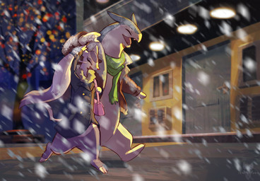 anthro biped bottomwear clothed clothed_anthro clothed_female clothing duo feet female fingers front_view fully_clothed fully_clothed_anthro fully_clothed_female fur male outside smile snow snowing tail teeth toes tongue topwear tenebscuro nintendo pokemon generation_2_pokemon generation_5_pokemon mienshao pokemon_(species) typhlosion 2025 digital_drawing_(artwork) digital_media_(artwork) hi_res